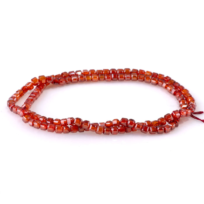 Cubic Zirconia (CZ) Red Garnet 3mm Faceted Cube - 15-16 Inch