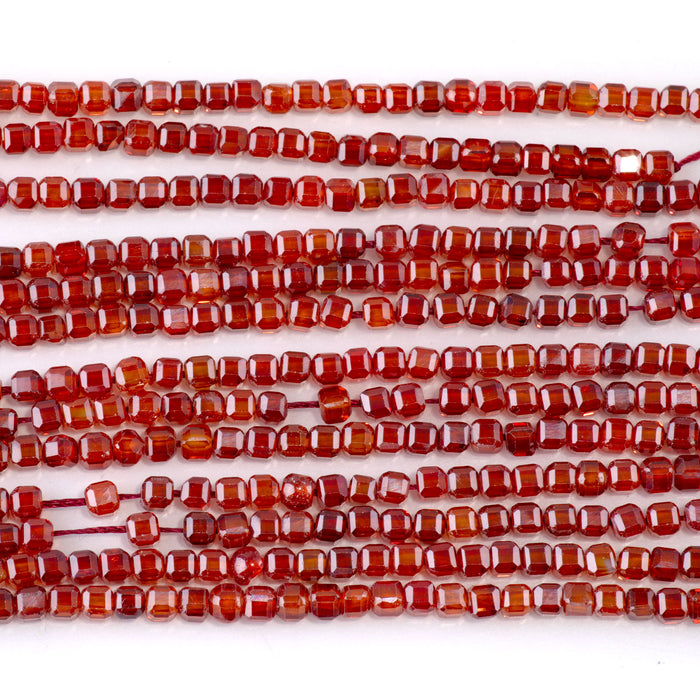 Cubic Zirconia (CZ) Red Garnet 3mm Faceted Cube - 15-16 Inch