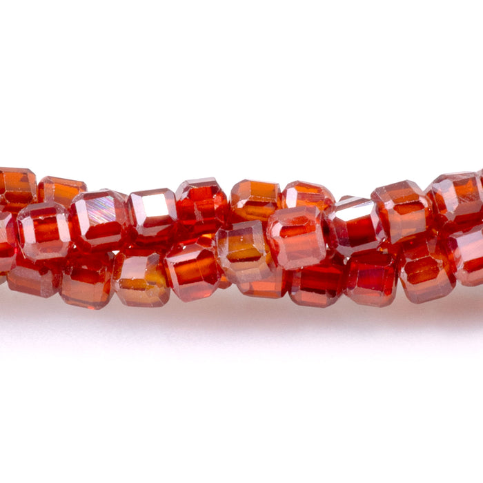 Cubic Zirconia (CZ) Red Garnet 3mm Faceted Cube - 15-16 Inch