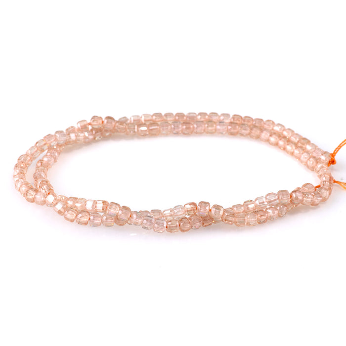 Cubic Zirconia (CZ) Light Champagne 3mm Faceted Cube  - 15-16 Inch