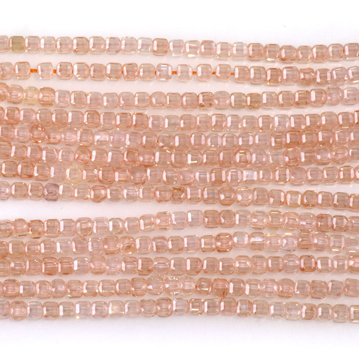 Cubic Zirconia (CZ) Light Champagne 3mm Faceted Cube  - 15-16 Inch