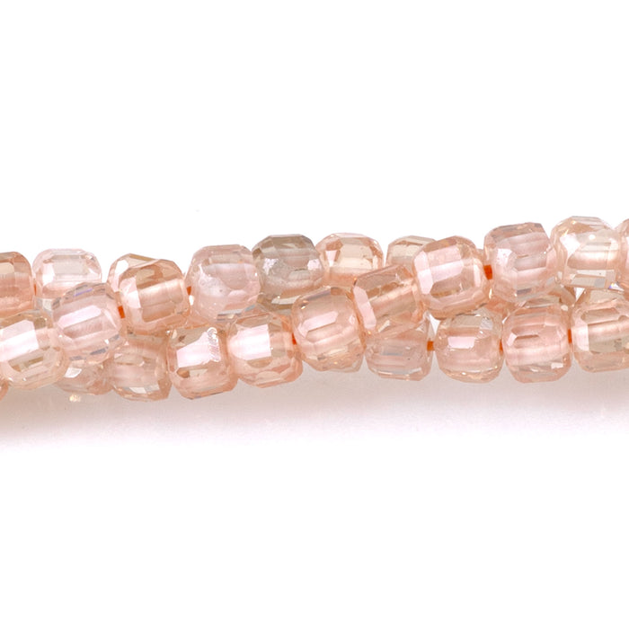 Cubic Zirconia (CZ) Light Champagne 3mm Faceted Cube  - 15-16 Inch