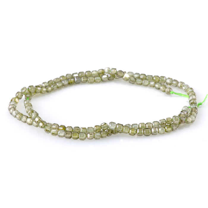Cubic Zirconia (CZ) Light Olive 3mm Faceted Cube  - 15-16 Inch