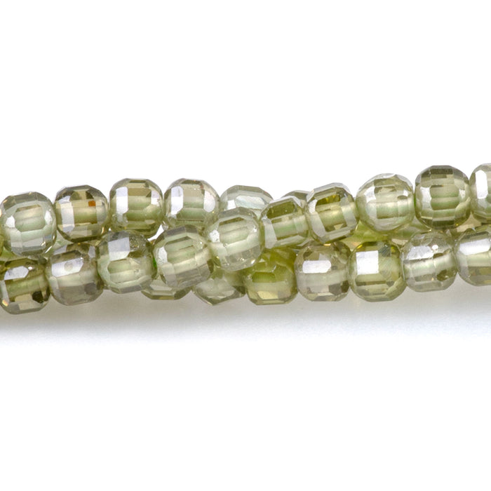 Cubic Zirconia (CZ) Light Olive 3mm Faceted Cube  - 15-16 Inch