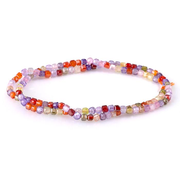 Cubic Zirconia (CZ) Multi Color 3mm Faceted Cube  - 15-16 Inch