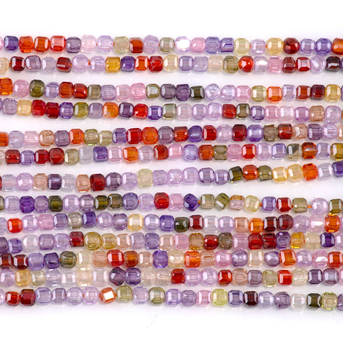 Cubic Zirconia (CZ) Multi Color 3mm Faceted Cube  - 15-16 Inch