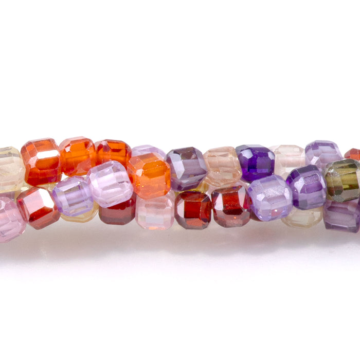 Cubic Zirconia (CZ) Multi Color 3mm Faceted Cube  - 15-16 Inch