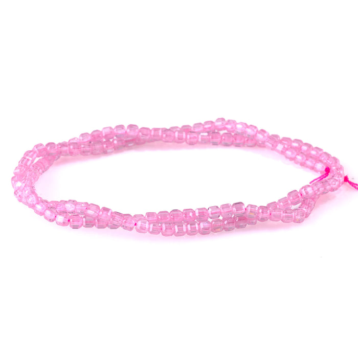 Cubic Zirconia (CZ) Pink 3mm Faceted Cube  - 15-16 Inch