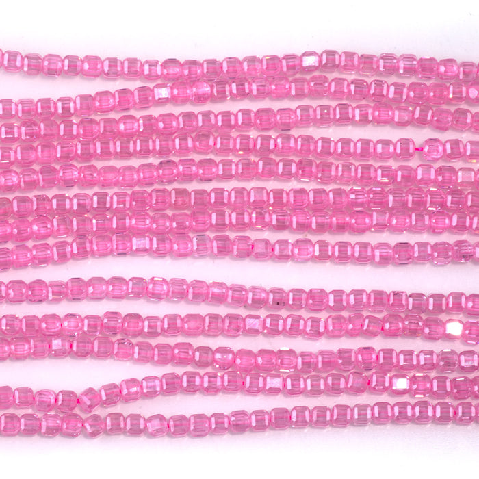 Cubic Zirconia (CZ) Pink 3mm Faceted Cube  - 15-16 Inch
