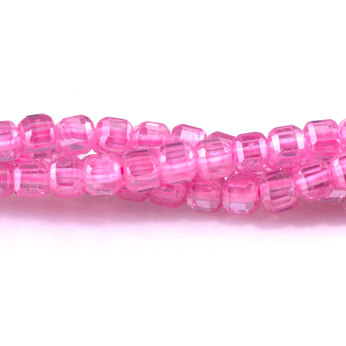 Cubic Zirconia (CZ) Pink 3mm Faceted Cube  - 15-16 Inch