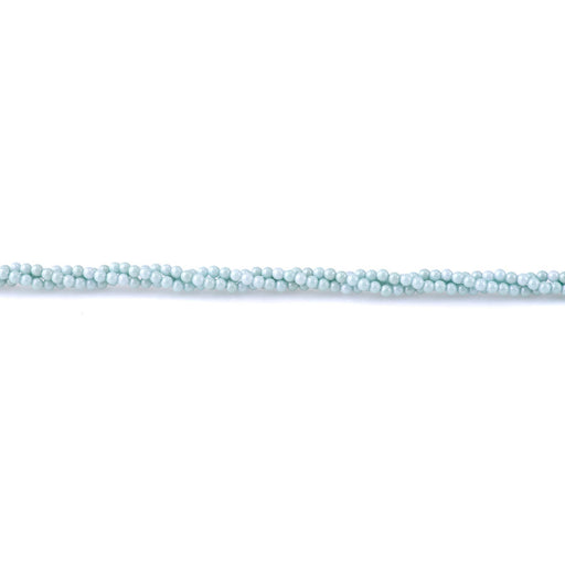 This is a Dakota Stones 3mm Zirconia Light Blue Pearl Synthetic Gemstone strand with faceted round beads in 5-15 inch strand.