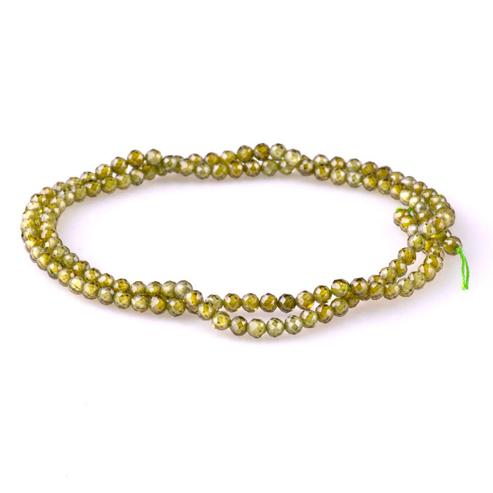 Zirconia 3mm Round Dark Olive Faceted (Synthetic) - 15-16 Inch