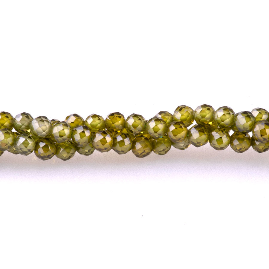 Zirconia 3mm Round Dark Olive Faceted (Synthetic) - 15-16 Inch