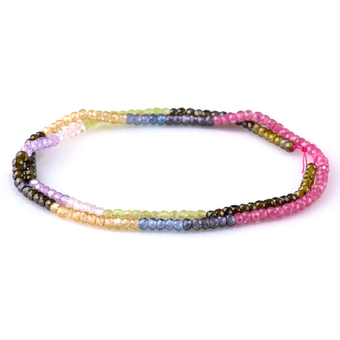 Zirconia 2x3mm Faceted Rondelle 10 Multi Color Banded - 15-16 Inch