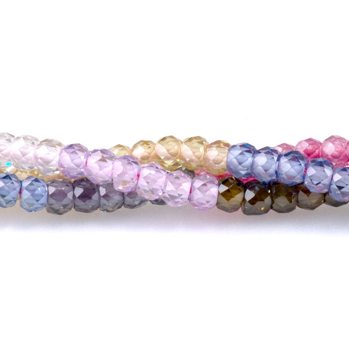 Zirconia 2x3mm Faceted Rondelle 10 Multi Color Banded - 15-16 Inch