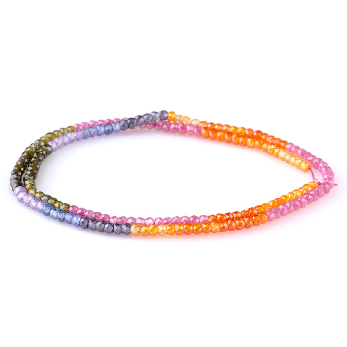 Zirconia 2x3mm Faceted Rondelle 9 Multi Color Banded - 15-16 Inch