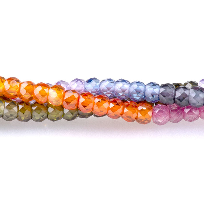 Zirconia 2x3mm Faceted Rondelle 9 Multi Color Banded - 15-16 Inch