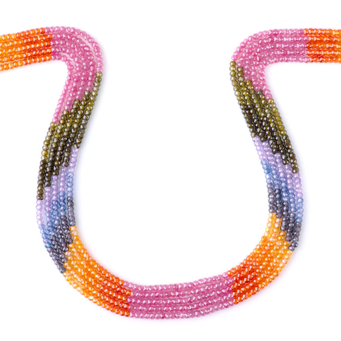 Zirconia 2x3mm Faceted Rondelle 9 Multi Color Banded - 15-16 Inch