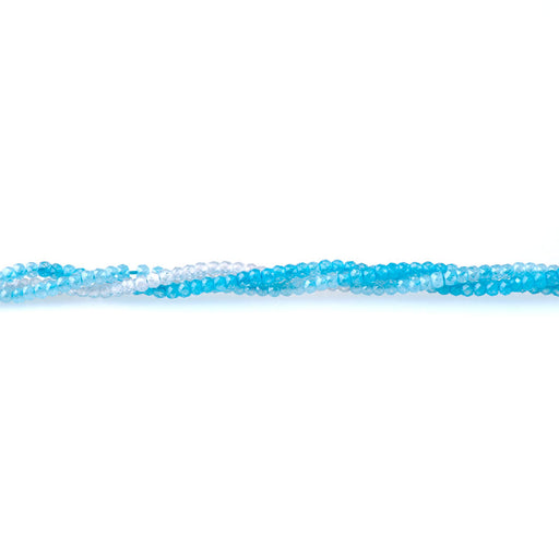 This is a Dakota Stones 2x3mm Zirconia Blue Banded Gemstone strand with faceted rondelle beads in 15-16 inch strand.