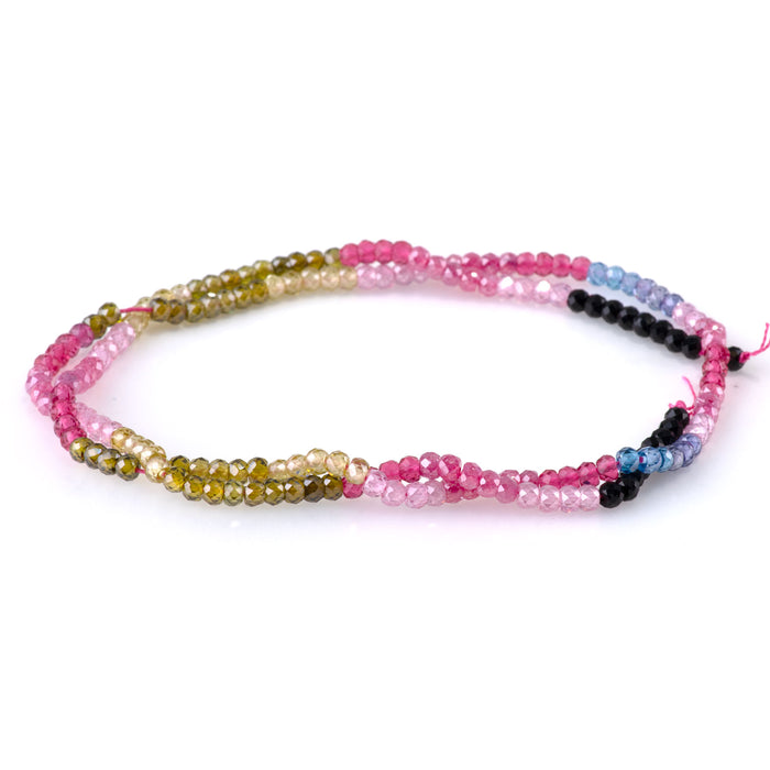 Cubic Zirconia (CZ) 2x3mm Faceted Rondelle Green, Pink, & Purple Banded - 15-16 Inch