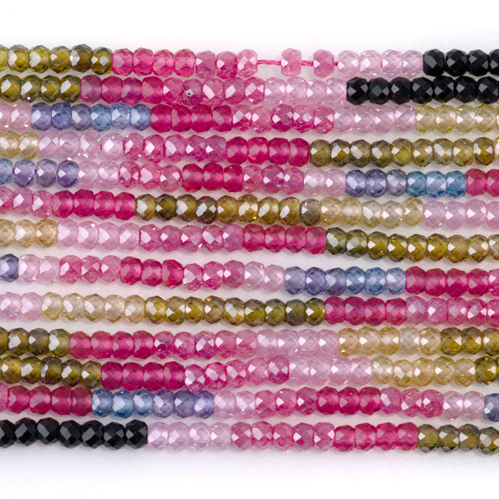 Cubic Zirconia (CZ) 2x3mm Faceted Rondelle Green, Pink, & Purple Banded - 15-16 Inch