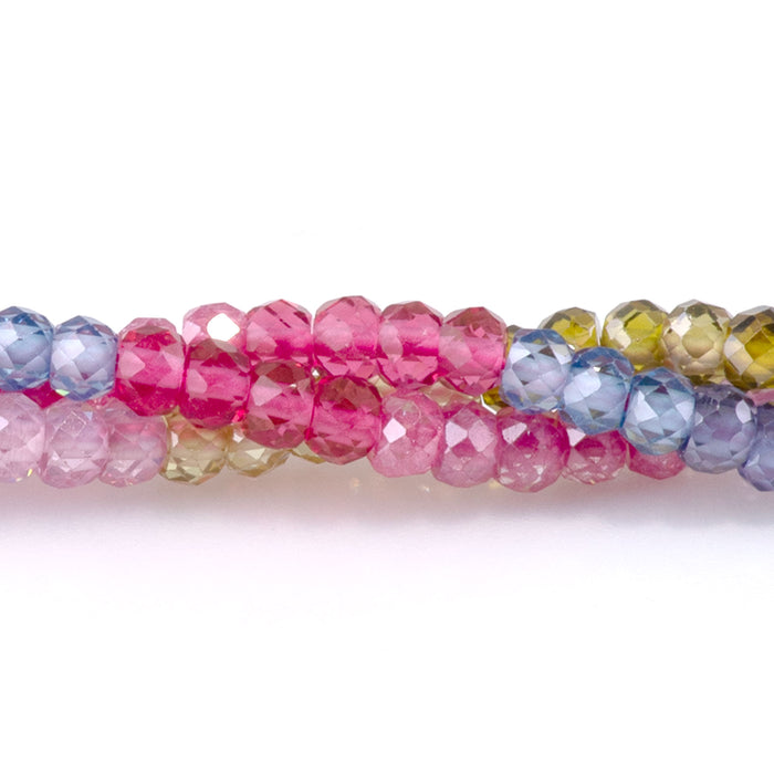Cubic Zirconia (CZ) 2x3mm Faceted Rondelle Green, Pink, & Purple Banded - 15-16 Inch