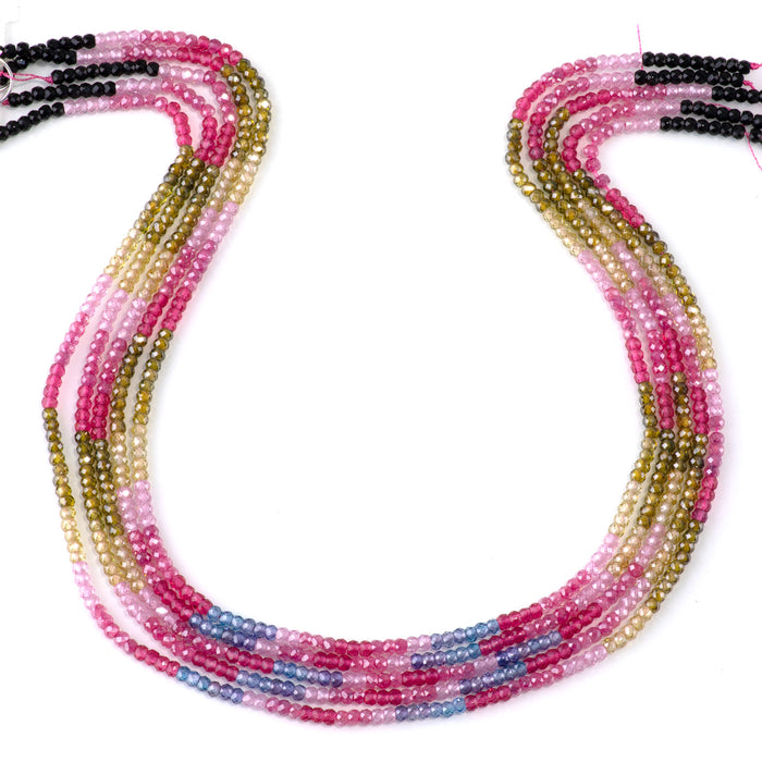 Cubic Zirconia (CZ) 2x3mm Faceted Rondelle Green, Pink, & Purple Banded - 15-16 Inch