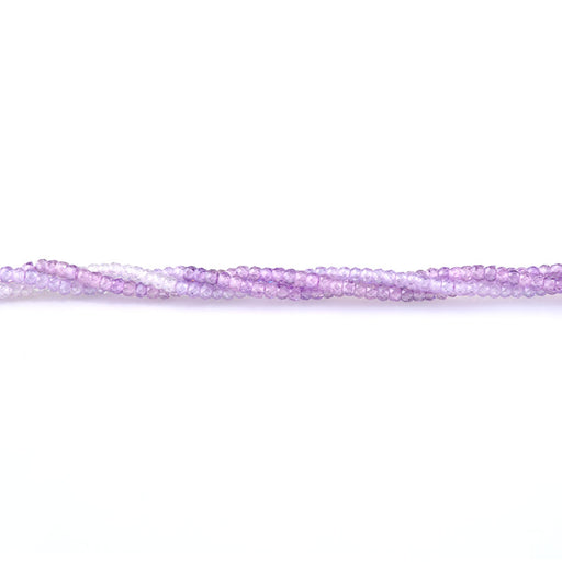 This is a Dakota Stones 2x3mm Zirconia Lavender Banded Gemstone strand with faceted rondelle beads in 15-16 inch strand.