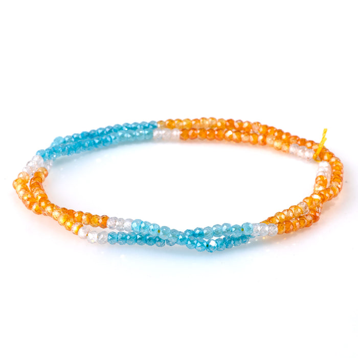 Cubic Zirconia (CZ) 2x3mm Faceted Rondelle Orange & Blue Banded - 15-16 Inch