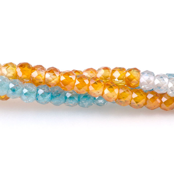 Cubic Zirconia (CZ) 2x3mm Faceted Rondelle Orange & Blue Banded - 15-16 Inch