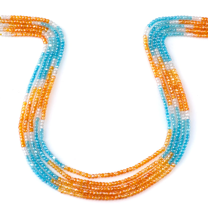 Cubic Zirconia (CZ) 2x3mm Faceted Rondelle Orange & Blue Banded - 15-16 Inch