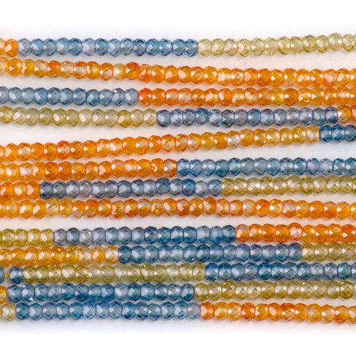 This is a Dakota Stones 2x3mm Cubic Zirconia Cz Orange Purple Gemstone strand with faceted rondelle beads in 15-16 inch strand.
