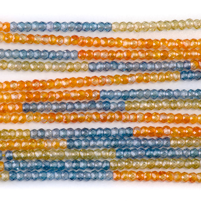 Cubic Zirconia (CZ) 2x3mm Faceted Rondelle Orange & Purple Banded - 15-16 Inch