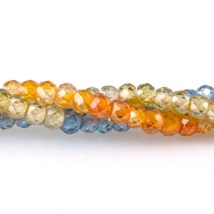 Cubic Zirconia (CZ) 2x3mm Faceted Rondelle Orange & Purple Banded - 15-16 Inch