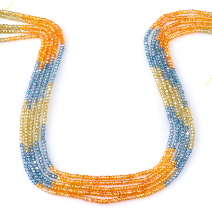 Cubic Zirconia (CZ) 2x3mm Faceted Rondelle Orange & Purple Banded - 15-16 Inch