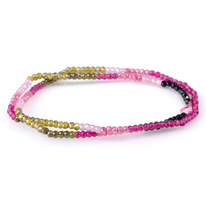 Cubic Zirconia (CZ) 2x3mm Faceted Rondelle Pink & Green Banded - 15-16 Inch