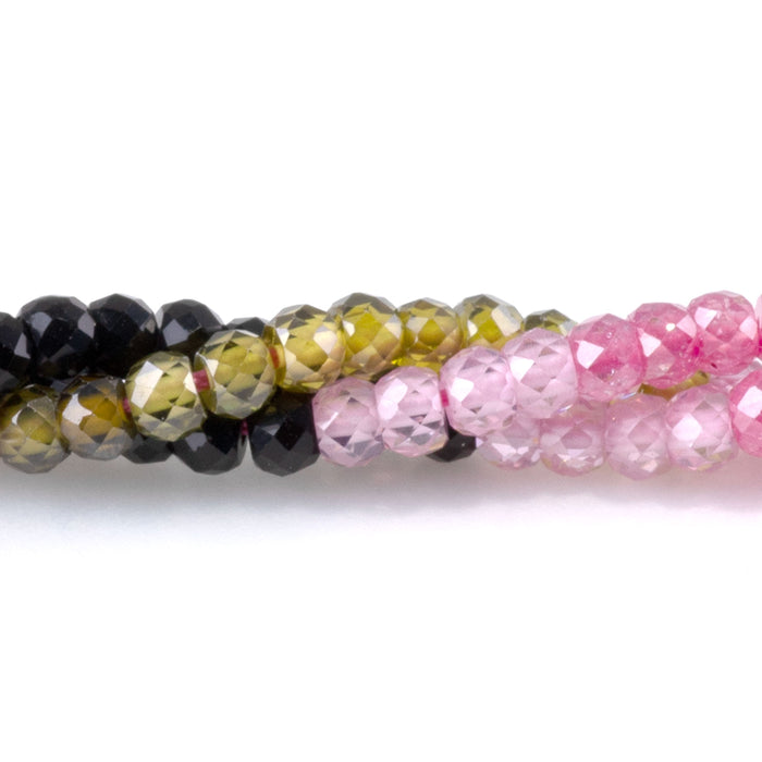 Cubic Zirconia (CZ) 2x3mm Faceted Rondelle Pink & Green Banded - 15-16 Inch