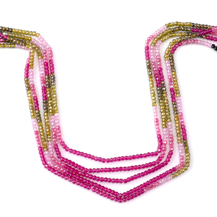 Cubic Zirconia (CZ) 2x3mm Faceted Rondelle Pink & Green Banded - 15-16 Inch