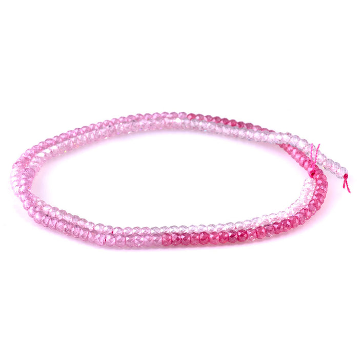 Zirconia 2x3mm Faceted Rondelle Pink Banded - 15-16 Inch