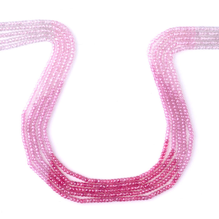 Zirconia 2x3mm Faceted Rondelle Pink Banded - 15-16 Inch