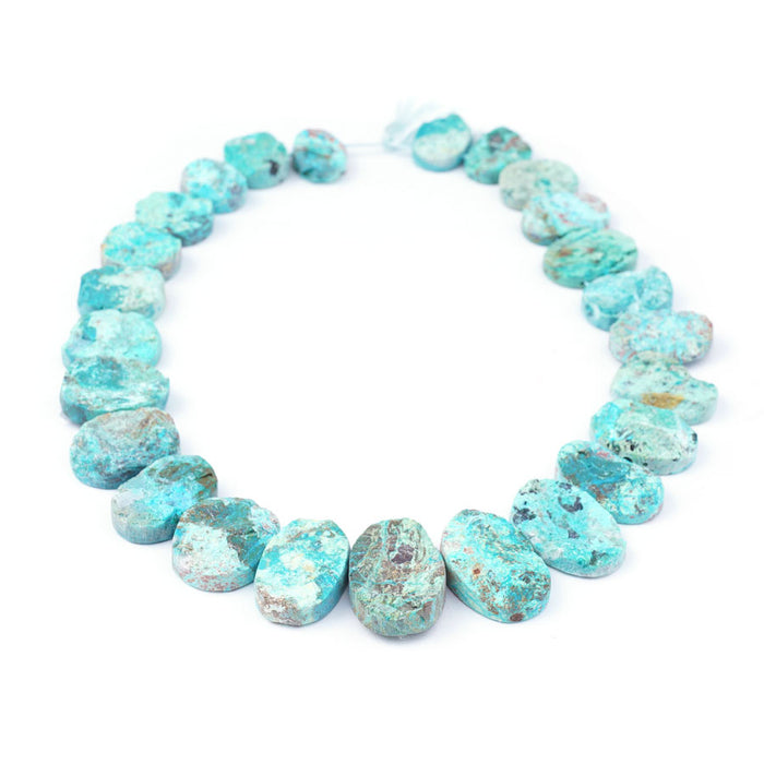 Chrysocolla Stabilized 15X18-18X25mm Rough Oval Collar - 15-16 Inch