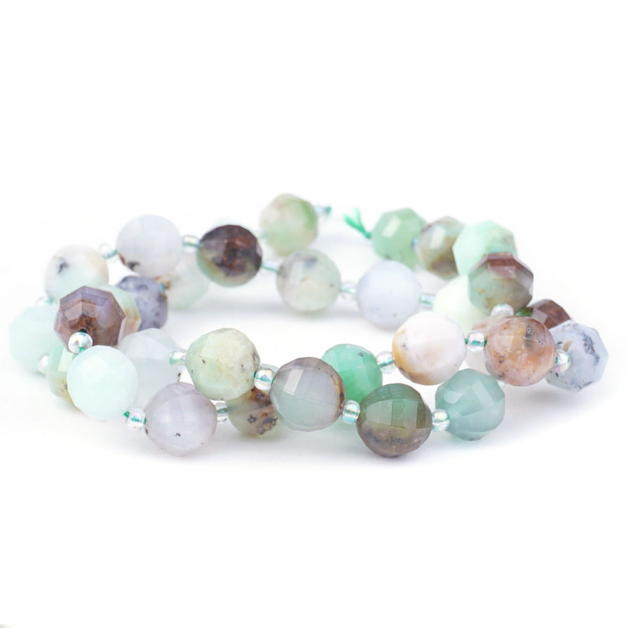 Australian Chrysoprase Beads – 10mm Round Step Cut, 15–16