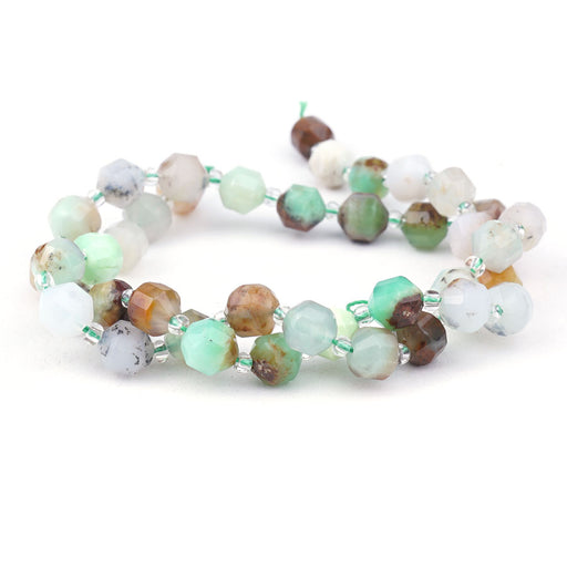 This is a Dakota Stones 8mm Australian Chrysoprase Energy Prism Gemstone strand with natural faceted beads.