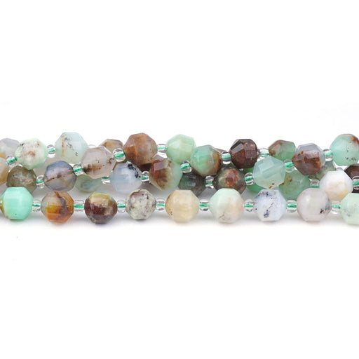 This is a Dakota Stones 8mm Australian Chrysoprase Energy Prism Gemstone strand with natural faceted beads.