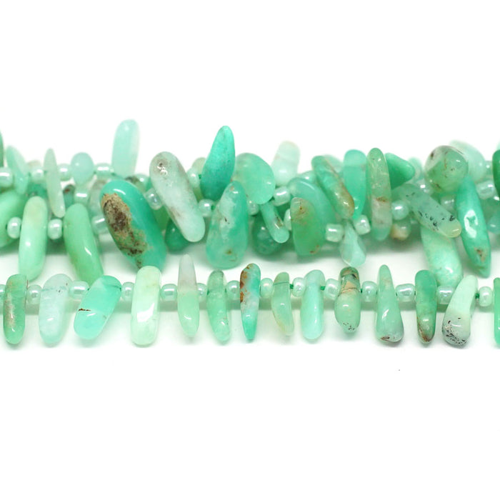 Australian Chrysoprase Top Drill 3x10-20mm Chip - 15-16 Inch