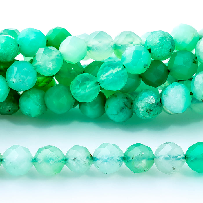 Australian Chrysoprase Banded 4mm Faceted Round A Grade - 15-16 Inch