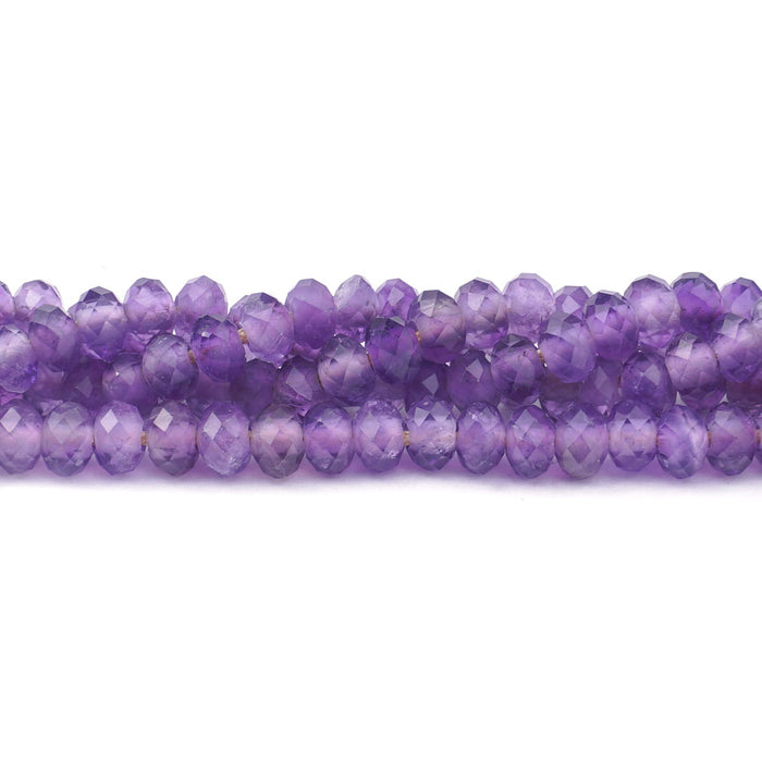 Amethyst Natural 4X6mm Rondelle Faceted A Grade - Large Hole Beads