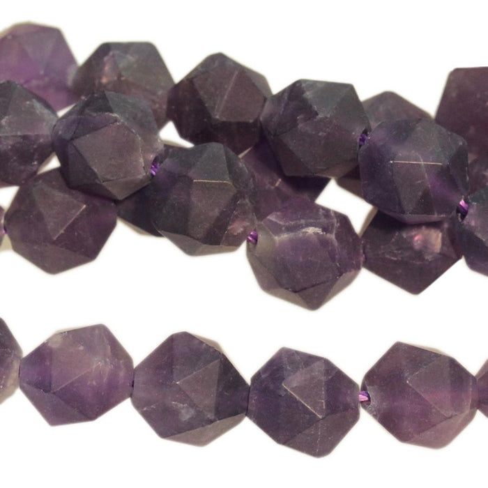 MATTE Amethyst 8mm Star Cut Round 15-16 Inch