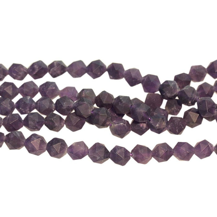 MATTE Amethyst 8mm Star Cut Round 15-16 Inch