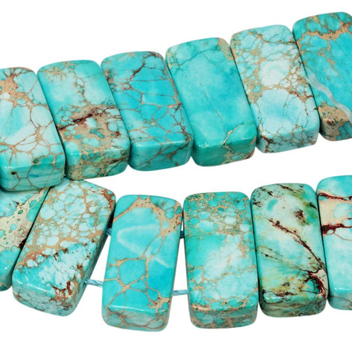 Aqua (Dyed) Impression Jasper 10x20mm Double Drill Rectangle 8-Inch